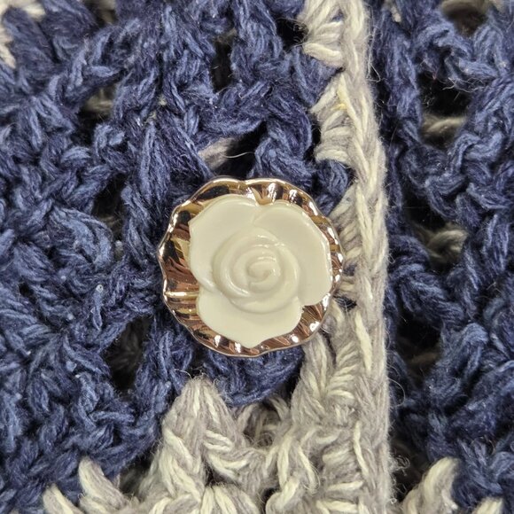 Free People Gray Blue Fringe Knit Silk Linen Blend Vest Womens Medium Button - Picture 10 of 10